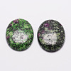 Oval Natural Sesame Jasper/Kiwi Jasper Cabochons G-K020-25x18mm-09-1-1