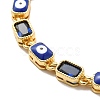 Enamel Evil Eye & Cubic Zirconia Rectangle Link Chain Bracelet BJEW-C029-02G-11-2