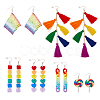 ANATTASOUL 6 Pair 6 Style Rainbow Color Pride Heart Acrylic & Polymer Clay Lollipop & Polyester Tassel Dangle Earrings EJEW-AN0003-33-1
