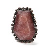 Natural Strawberry Quartz Open Cuff Ring RJEW-M166-03R-G-2