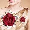 Cloth Rose with Crystal Rhinestone Brooch Pin JEWB-WH0028-12LG-3