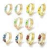 Real 18K Gold Plated Brass Enamel Flower Print Hoop Earrings for Women EJEW-L269-115G-1