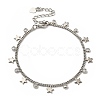 Brass Star & Glass Flat Round Charm Bracelets with Curb Chains NJEW-R263-25P-1