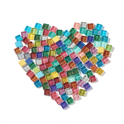 Square with Glitter Powder Mosaic Tiles Glass Cabochons DIY-P045-04-1