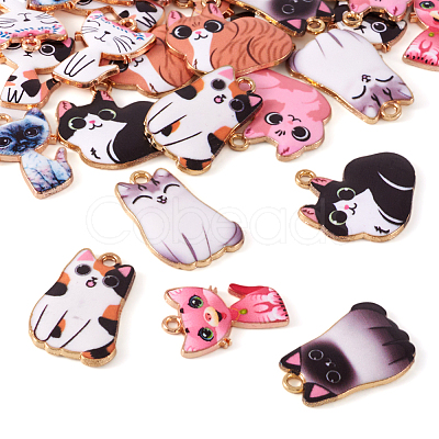 24Pcs 12 Style Printed Alloy Pendants FIND-TA0003-44-1