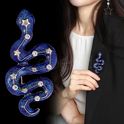 Glitter Snake Alloy Blue Enamel Safety Pin Brooch PW-WG20B7C-01-1