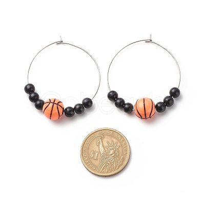 Sport Theme Acrylic Round Beaded Hoop Earrings EJEW-JE04977-1