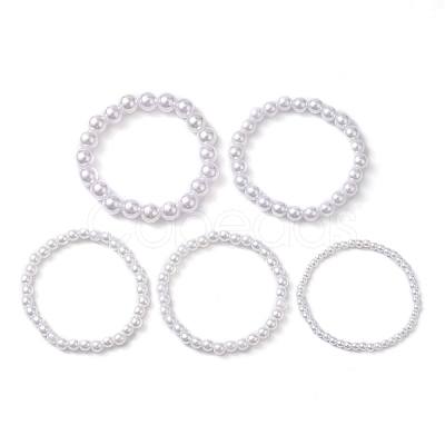 5Pcs 5 Size Acrylic Imitation Pearl Beaded Stretch Bracelets Set BJEW-JB10177-1