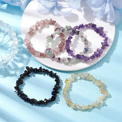 12 Constellation Natural Mixed Gemstone Chip Beaded Stretch Bracelets Sets for Women Men BJEW-JB10264-02-1