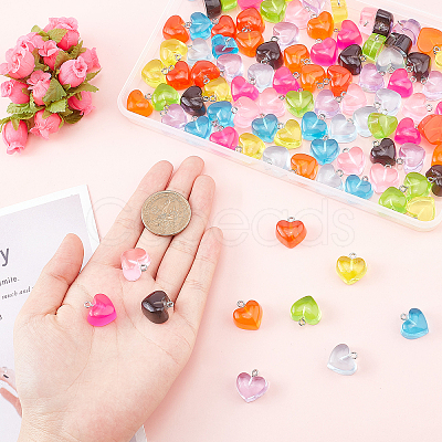 SUNNYCLUE 100Pcs 10 Colors Valentine's Day Transparent Resin Pendants FIND-SC0003-28-1