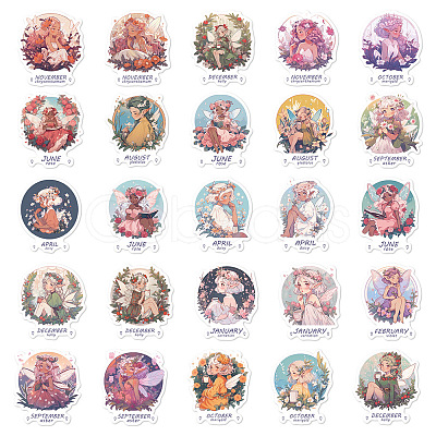 50Pcs Waterproof PVC Month Fairy Stickers Set PW-WG11430-01-1