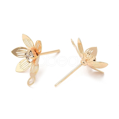 Brass with Glass Stud Earrings Findings KK-K333-35G-1