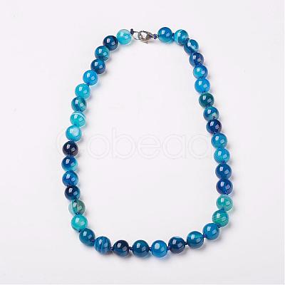 Natural Dyed Agate Beads Necklaces NJEW-F139-6mm-14-1