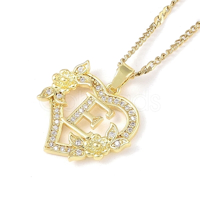 304 Stainless Steel Heart Pendant Necklaces with Cubic Zirconia NJEW-H029-01G-E-1