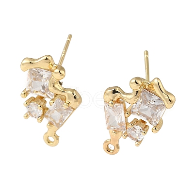 Brass with Clear Cubic Zirconia Stud Earring Findings KK-G499-06G-1