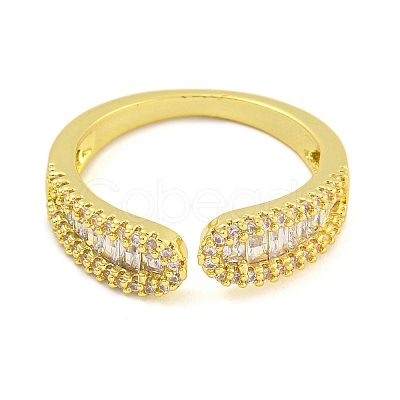 Brass Micro Pave Clear Cubic Zirconia Cuff Finger Rings for Women RJEW-B069-09G-1