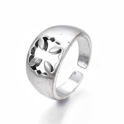 Alloy Flower Open Cuff Finger Ring RJEW-T009-40AS-1