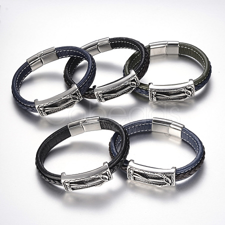 Men's Braided Leather Cord Bracelets BJEW-H559-06-1