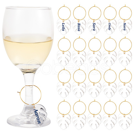 Transparent Acrylic Leaf Wine Glass Charms AJEW-AB00117-1