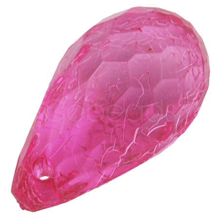 Hot Pink Color Transparent Acrylic Faceted Drop Pendants X-PL508Y-2-1