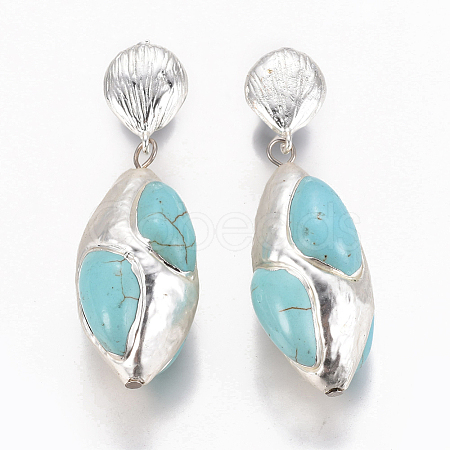 Synthetic Turquoise Dangle Stud Earrings EJEW-K075-F01-1