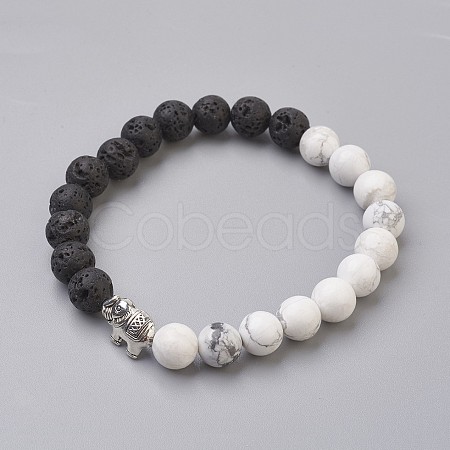 Natural Lava Rock Beads and Natural Howlite Beads Stretch Bracelets BJEW-JB03851-06-1