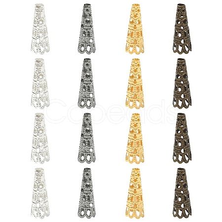 100Pcs 4 Colors Iron Filigree Bead Cones IFIN-YW0003-17-1