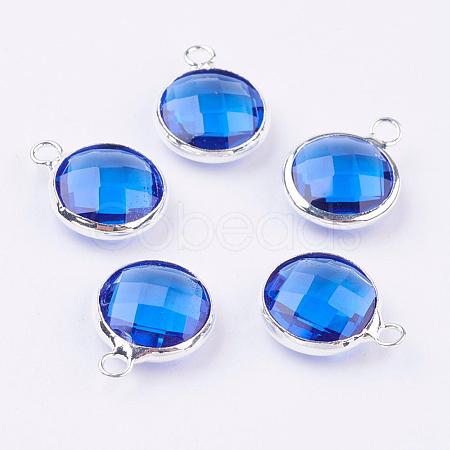 Silver Color Plated Brass Glass Flat Round Charms GLAA-M003-A-05S-1