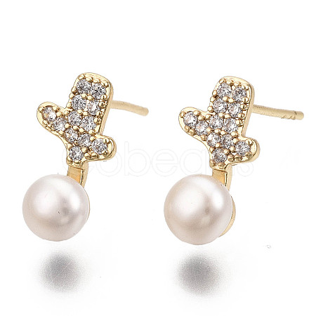 Brass Micro Pave Clear Cubic Zirconia Stud Earrings EJEW-N018-004-NF-1