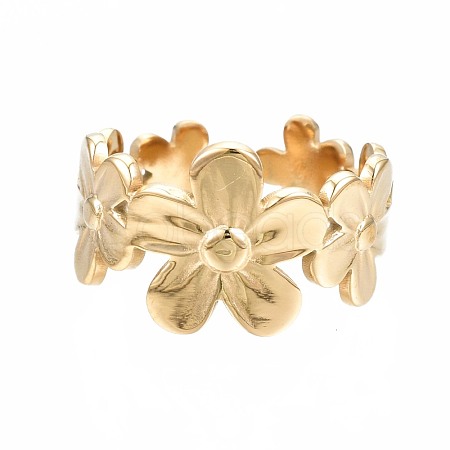 304 Stainless Steel Flower Wrap Open Cuff Ring RJEW-T023-44G-1