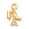 Brass Clear Cubic Zirconia Croissant & Cup & Eiffel Tower European Dangle Charms, Large Hole Pendants, Real 18K Gold Plated, 34mm, Hole: 5mm