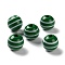 Printed Wood European Beads, Round with Stripe Pattern, Dark Green, 15.5~16x14.5~15mm, Hole: 4mm