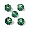 Synthetic Malachite Beads, with Golden Tone Brass Slices, Flat Round with Letter, Letter R, 15x5mm, Hole: 1.4mm