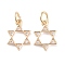 Brass Micro Pave Clear Cubic Zirconia Charms, with Jump Ring, Cadmium Free & Lead Free, Star of David, Real 14K Gold Plated, 12.5x9x1mm, Hole: 3mm