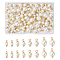 Craftdady 80Pcs 4 Style Eco-Friendly Dyed Glass Pearl Pendants, with Alloy Daisy Spacer Beads and Iron Flat Head Pins, Round, Golden, White, 12.5~19x6~12mm, Hole: 2.5~3.5mm, 20pcs/style