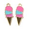 Summer Theme Alloy Enamel Pendants, Ice Cream Charms, Golden, Deep Pink, 26x10x1mm, Hole: 2mm