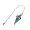 Resin Pointed Dowsing Pendulums, with Natural Green Aventurine Chips Inside and Brass Findings, Faceted Cone, 240mm