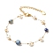 Natural Lapis Lazuli & Pearl Beaded Bracelet, Gold Plated Stainless Steel Jewelry for Women, 7-1/4~7-1/2 inch(18.5~19cm)