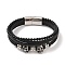 Braided Microfiber Leather Multi-strand Bracelets, 304 Stainless Steel & Black Glass Bracelets for Men, Skull, 8-5/8x1 inch(22x2.6cm)