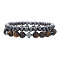 Round Natural Tiger Eye & Synthetic Non-magnetic Hematite Beaded Stretch Bracelet Sets, Cross Stackable Bracelets for Men