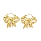 Stainless Steel Shell Pearl Earrings, Bowknot, Real 18K Gold Plated, 28x30.5x4mm