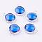 Silver Color Plated Brass Glass Flat Round Charms, Faceted, Royal Blue, 12x8.5x3mm, Hole: 1.5mm