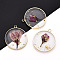 Transparent Clear Epoxy Resin Pendants, with Edge Golden Plated Brass Loops and Gold Foil, Flat Round Charms with Inner Flower, Purple, 33.8x30x4mm, Hole: 2.5mm