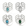 304 Stainless Steel Synthetic Gemstone Cuff Rings G-Z056-03P-1