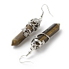 Natural Tiger Eye Bullet with Flower Dangle Earrings EJEW-G300-02P-02-3