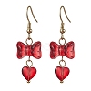 Bowknot with Heart Glass Dangle Earrings EJEW-JE05647-4
