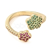 Rack Plating Brass Micro Pave Cubic Zirconia Open Cuff Rings RJEW-K266-02G-2