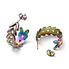 Rainbow Color Leaf Wrap Stud Earrings EJEW-G293-03M-2