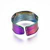 304 Stainless Steel Textured Wide Band Cuff Ring RJEW-N038-074-3