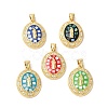 Oval with Virgin Mary Brass Micro Pave Clear Cubic Zirconia Pendants KK-K385-030G-1